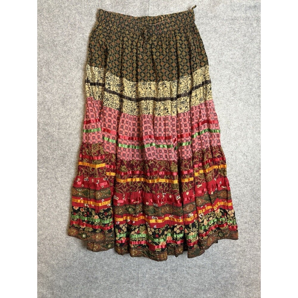 Anu by Natural Drawstring Tiered Maxi Skirt Large Peasan Broomstick Boho Hippie